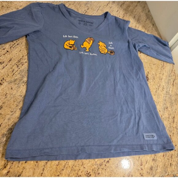 Life is Good Size XS Winnie the Pooh Life Isn't Easy Blue Crusher Tee - Picture 6 of 14